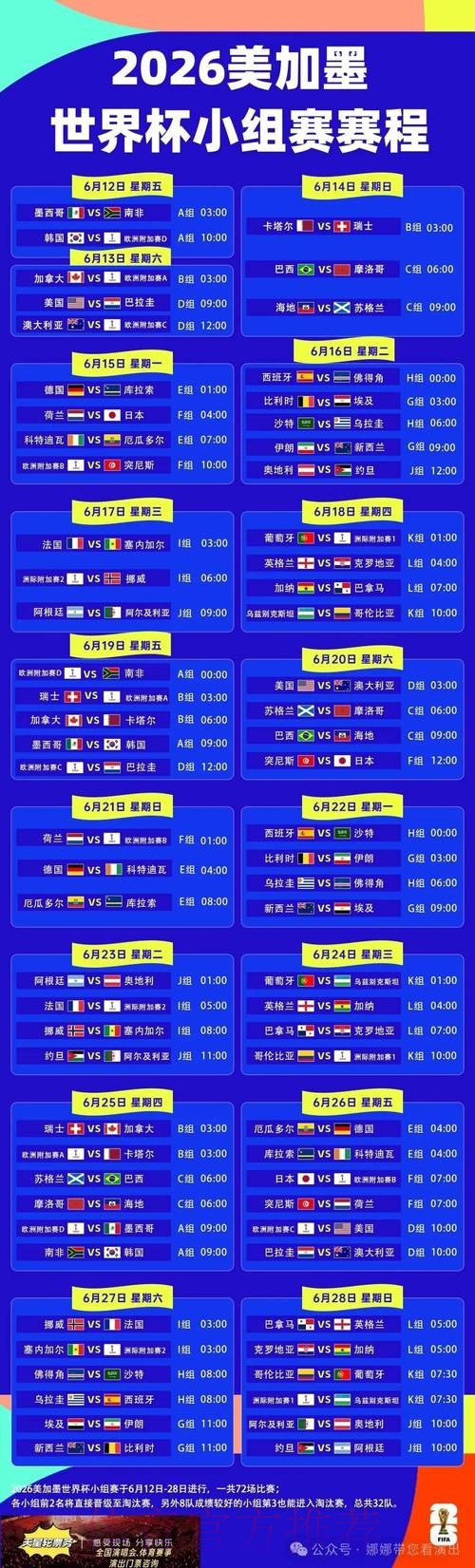2026世界杯每日赛程一览完整安排怎么看 2026世界杯每日赛程一览完整安排怎么看